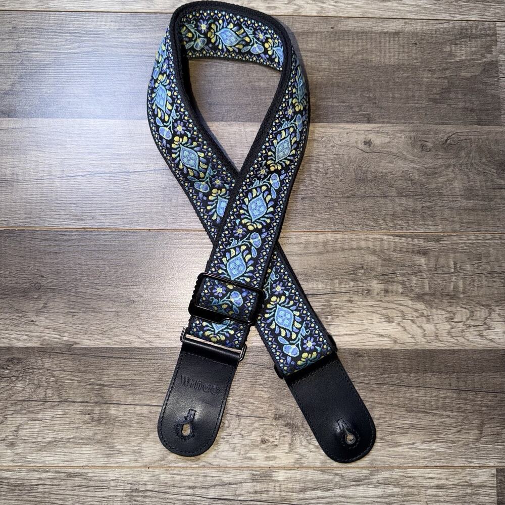 Wingo Adjustable Guitar Strap Blue Purple Floral Jacquard Woven Guitar Strap